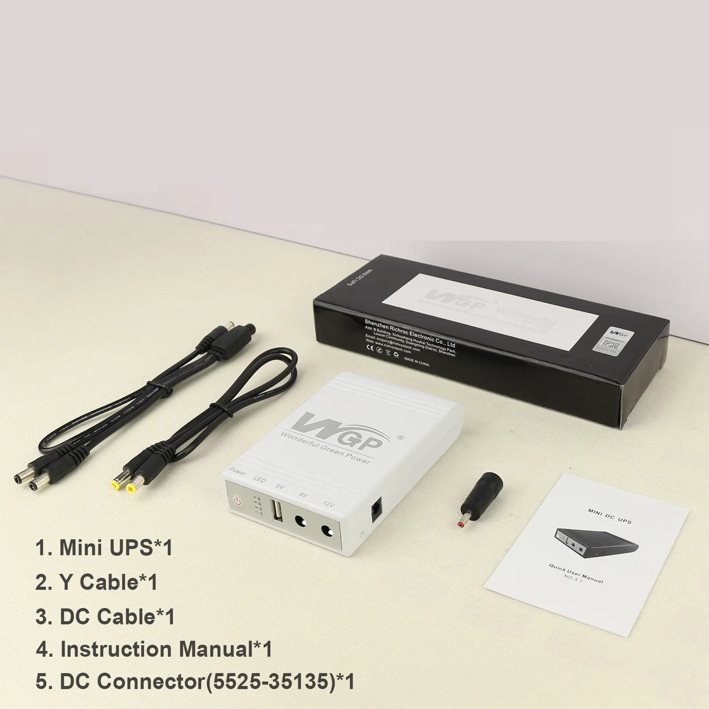MINI UPS MARCA WGP DE 10400mAh (5-8 HORAS DE ENERGÍA PARA ROUTER DE 1A - 1.5A - 2A - 2.5A)